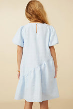 Load image into Gallery viewer, Textured Puff Sleeve Asymmetric Dress
