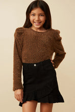 Load image into Gallery viewer, Checkered Mohair Accent Shoulder Knit Top
