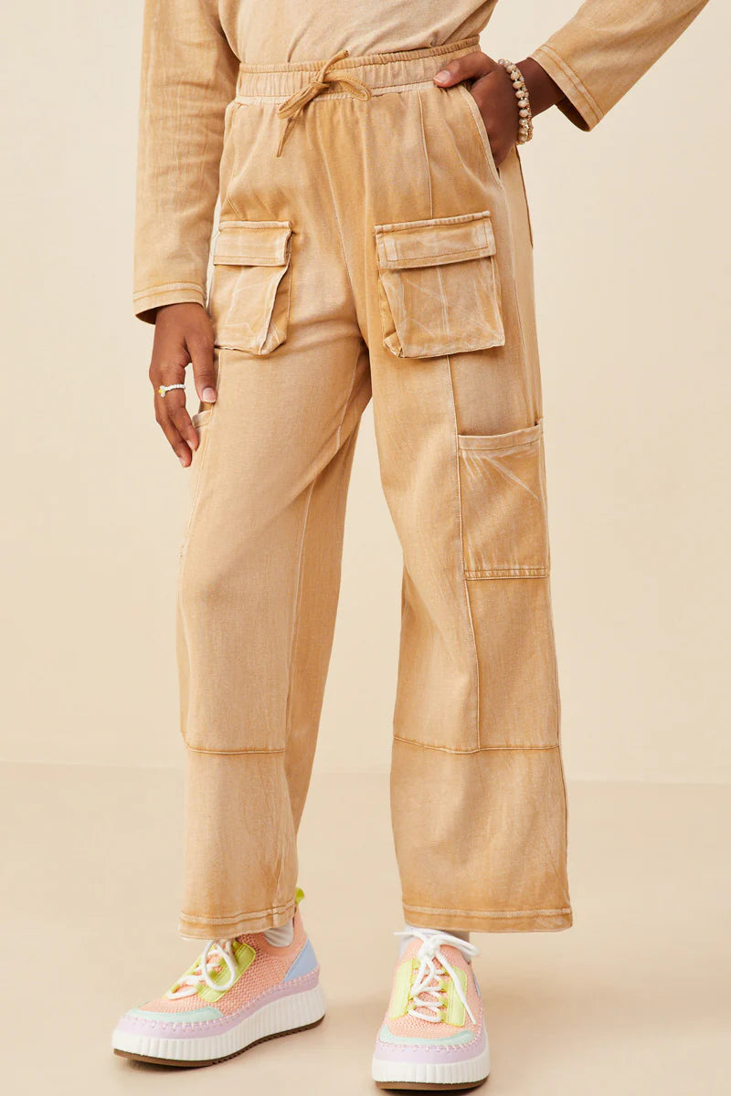 Washed Cargo Pocket Wide Leg Knit Pants