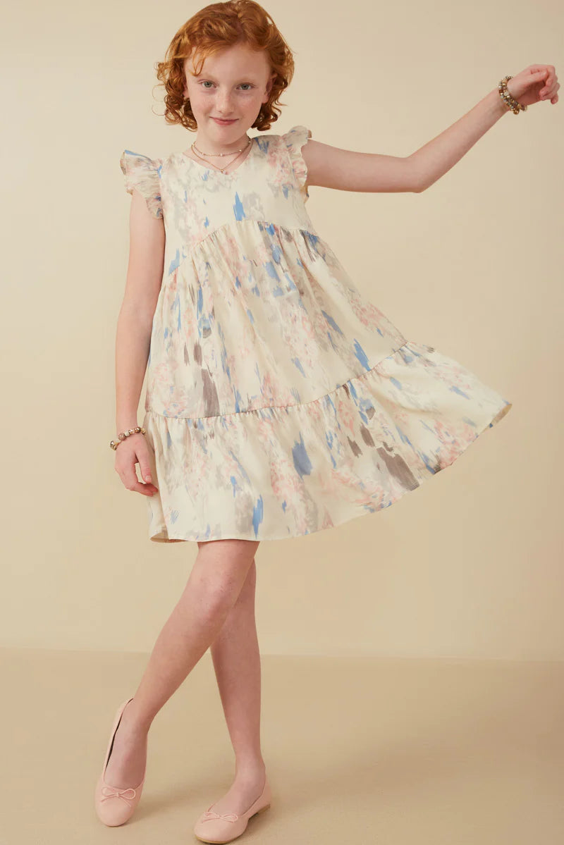 Watercolor Tiered Ruffled Dress