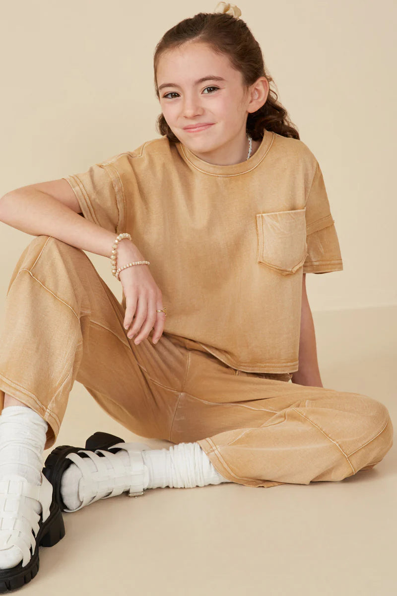 Washed Raw Edge Detail Pocket T Shirt