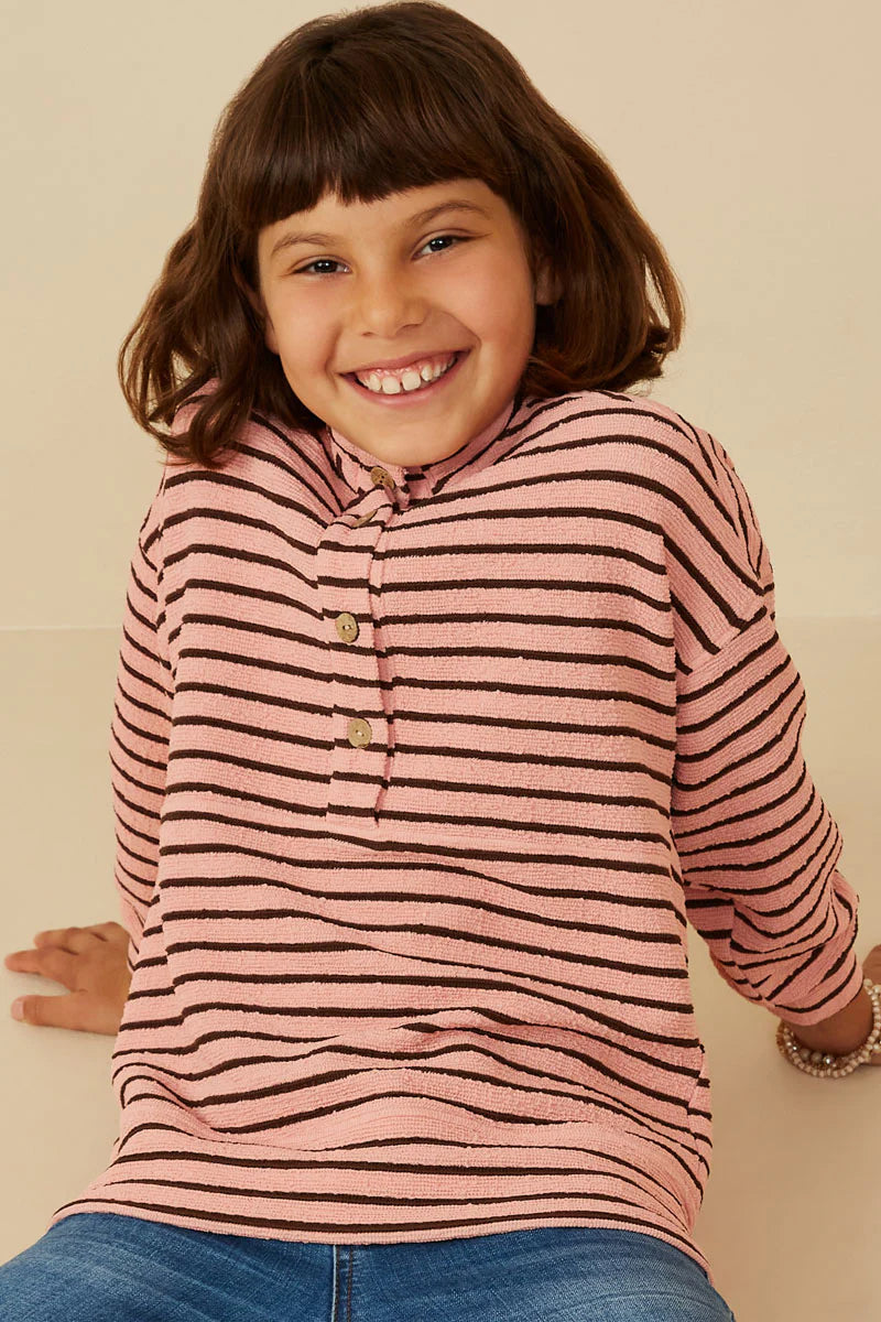 Textured Stripe Knit 1/2 Button Up Top