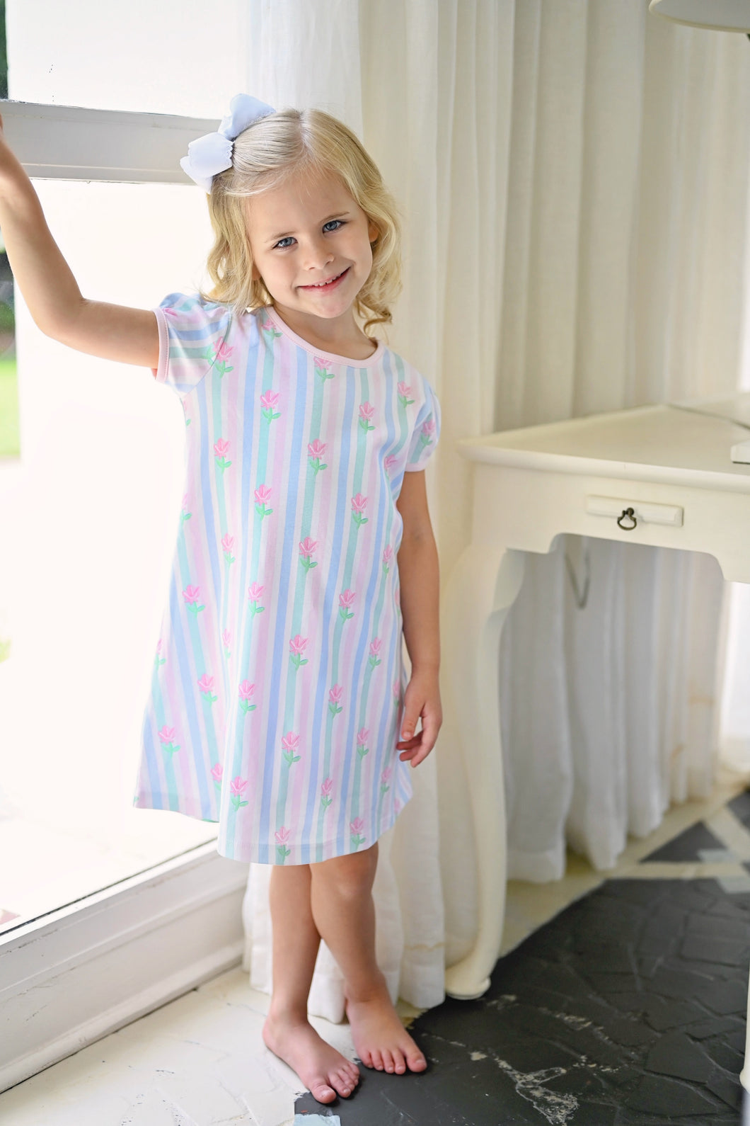 Knit Play Dress - Floral Pastel Stripe