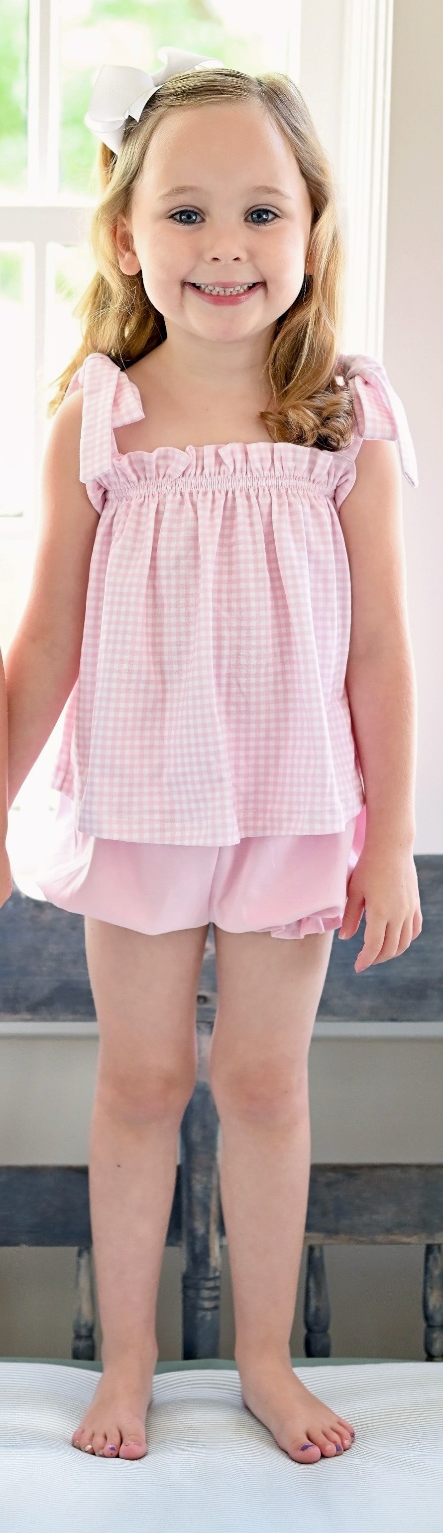 Pima Knit Tie Top - Pink Gingham