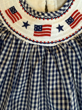 Load image into Gallery viewer, Blue Gingham American Flag Smocked Dress
