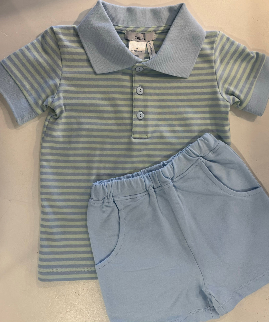 Blue/Mint Stripe Boy's Short Set