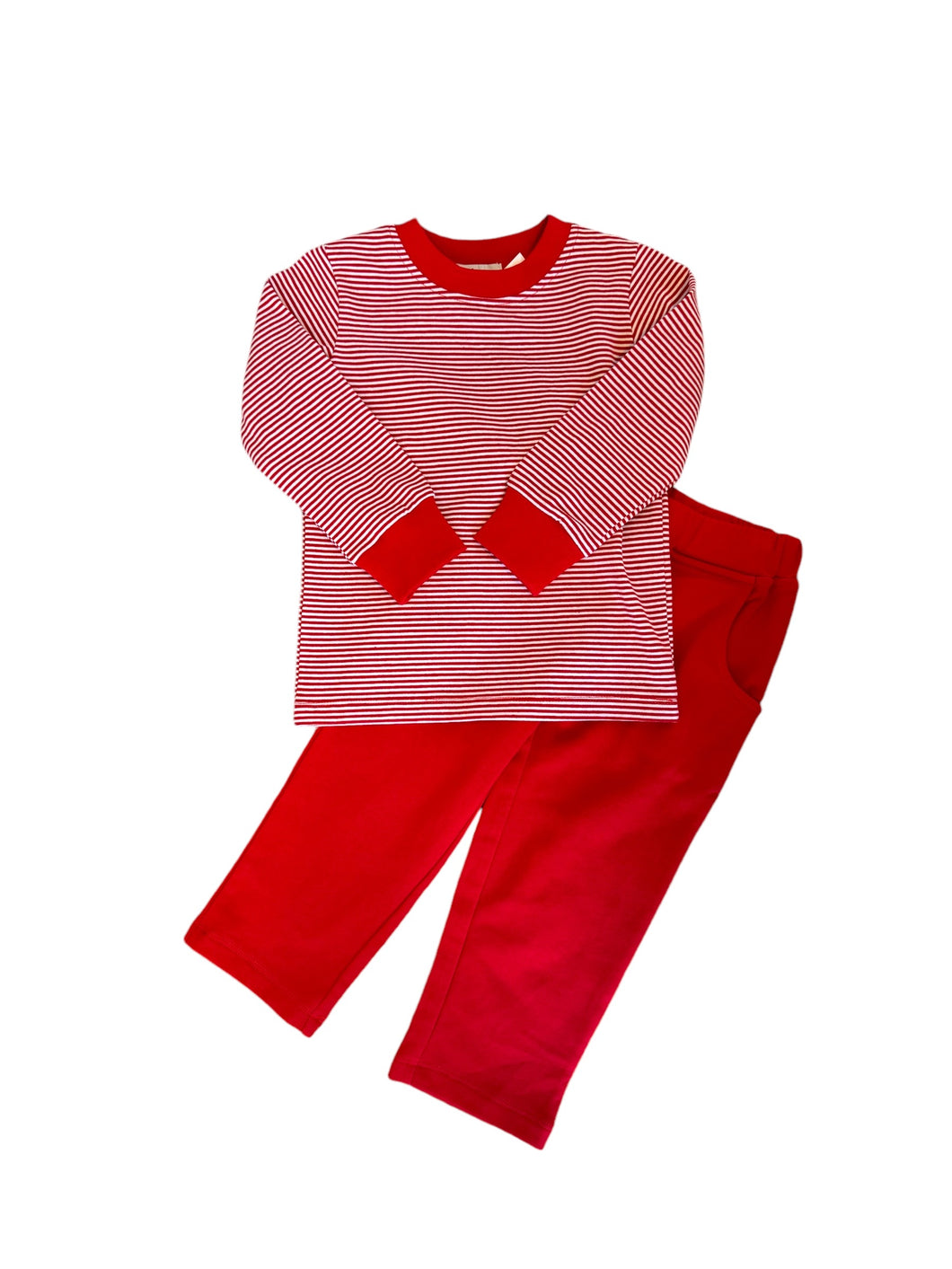 Stripe Boy's Pant Set - Red/White