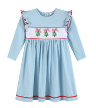 Load image into Gallery viewer, Light Blue christmas Tree Smocked Knit Dress
