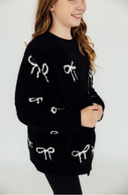 Load image into Gallery viewer, Black/Coconut Bow Cozy Cardigan
