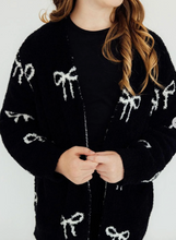 Load image into Gallery viewer, Black/Coconut Bow Cozy Cardigan
