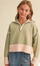 Load image into Gallery viewer, Half-Zip Sweater in Green &amp; Pink
