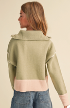 Load image into Gallery viewer, Half-Zip Sweater in Green &amp; Pink
