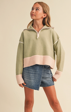 Load image into Gallery viewer, Half-Zip Sweater in Green &amp; Pink
