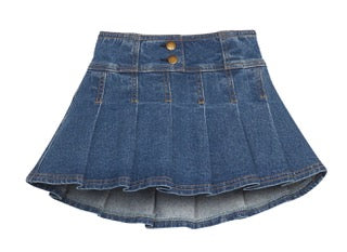 Pleated Mini Skirt - Denim
