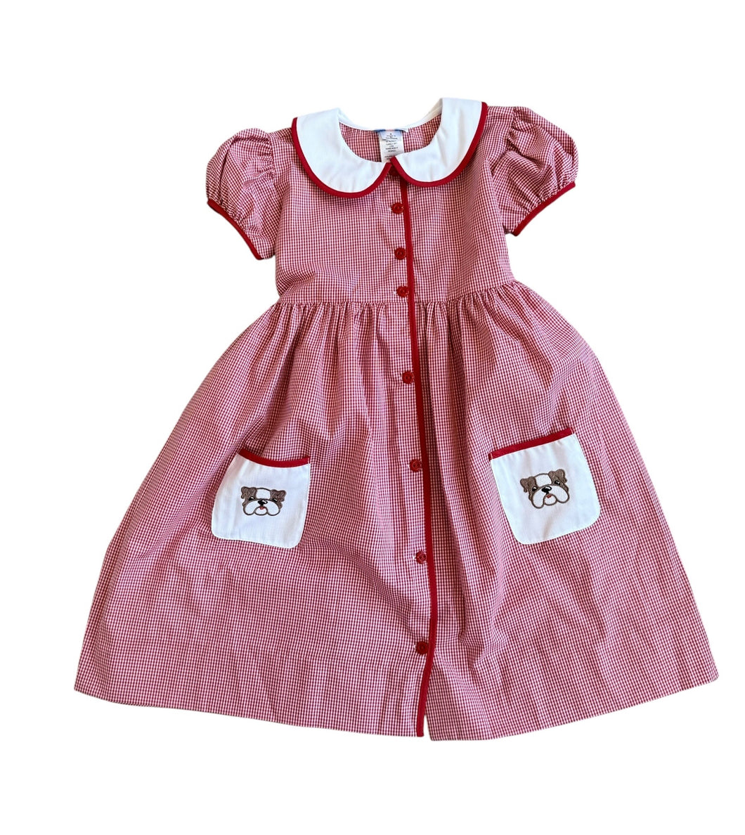 Bulldog Embroidered Button Down Dress