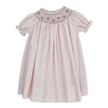 Load image into Gallery viewer, Pink Bishop dress with blue smocking
