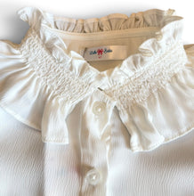 Load image into Gallery viewer, White Smocked Ruffle Collar Shirt - LIZ
