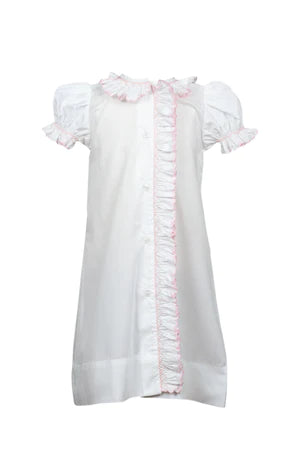 Evelyn Smocked Gown - White w/ Pink