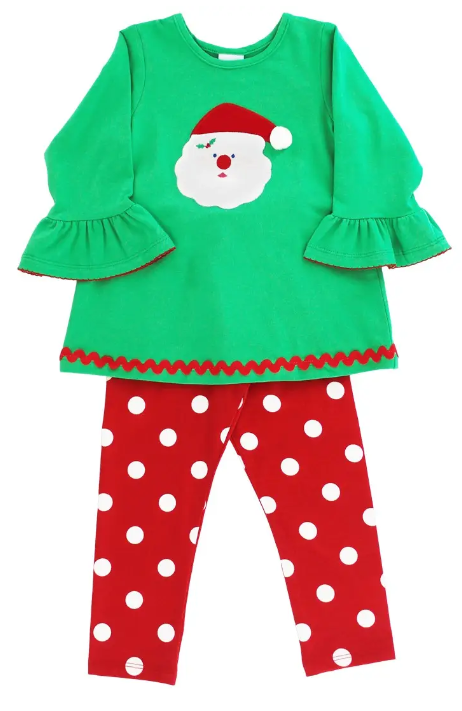 Girl's Santa Tunic Pant Set - Green