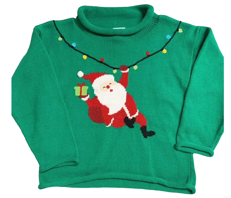 Santa Roll Neck Sweater - Kelly Green