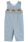 Puppy Smocked Overalls - Light Blue