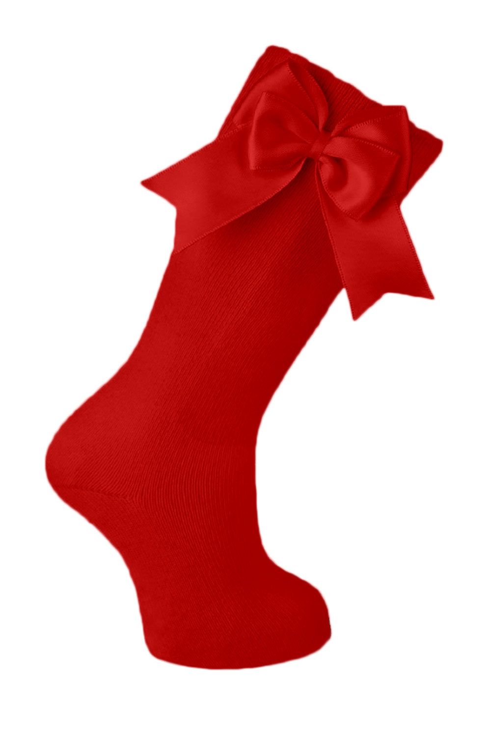 Cotton Knee Socks with Double Bow - Red