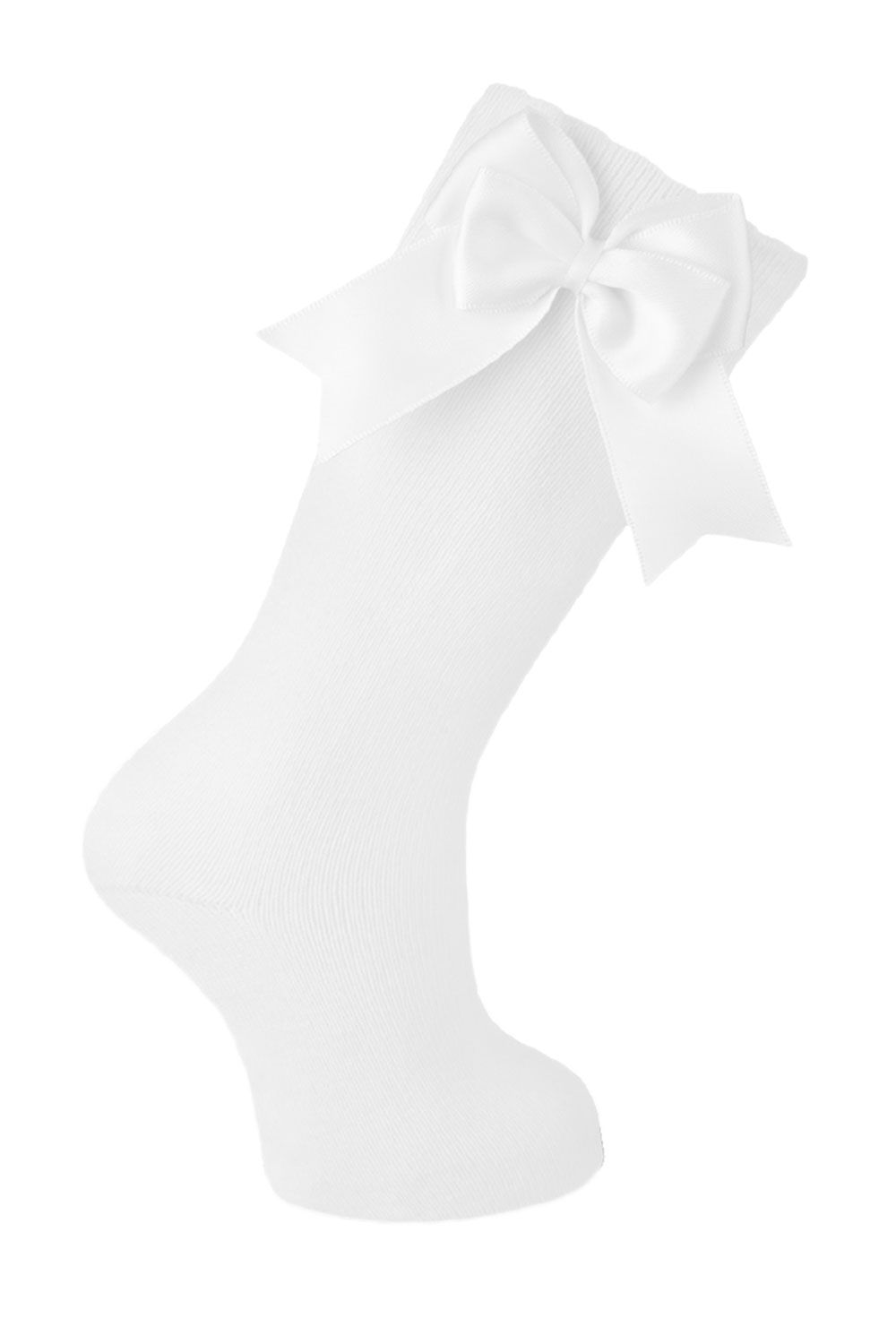 Cotton Knee Socks with Double Bow - White