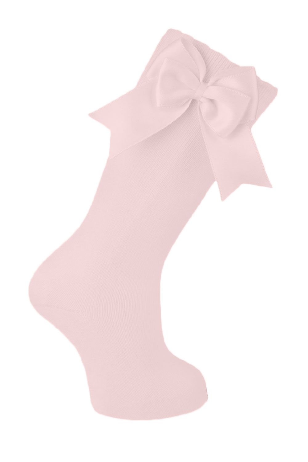 Cotton Knee Socks with Double Bow - Light Pink