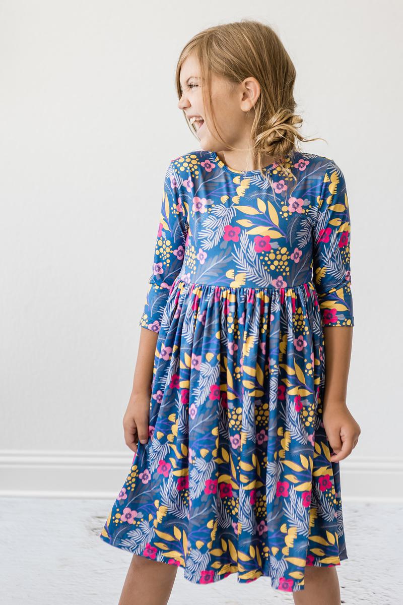 3/4 Sleeve Pocket Twirl Dress - Flora
