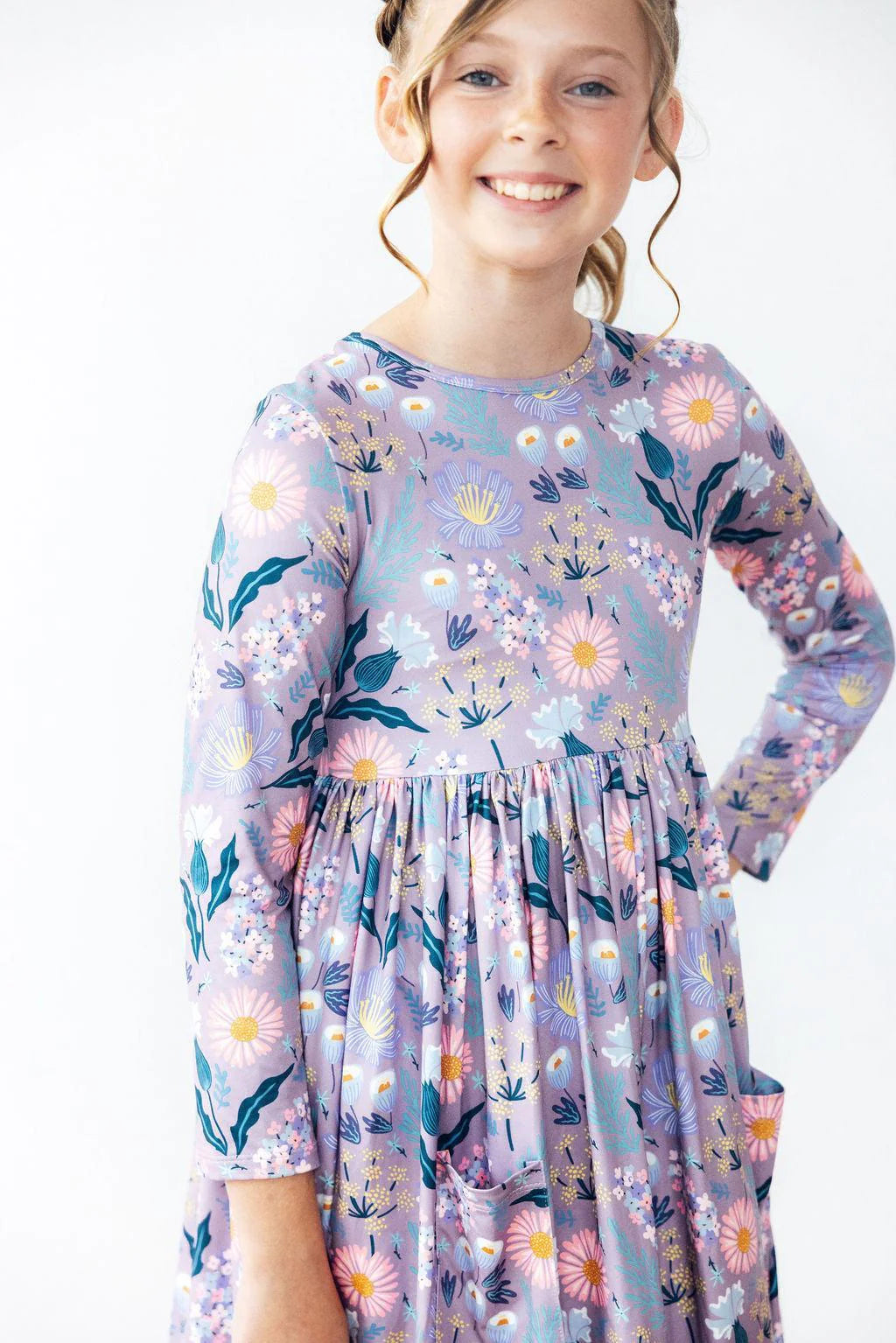 L/S Pocket Twirl Dress - Honeysuckle