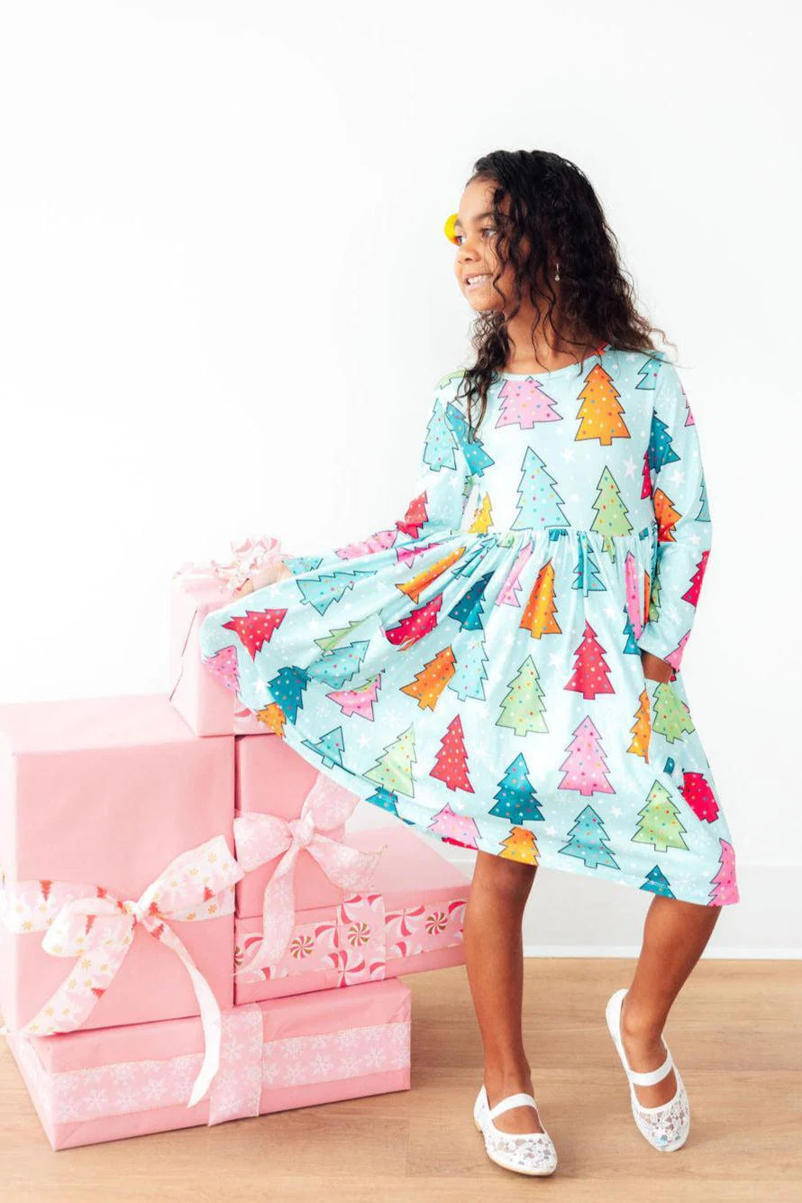 L/S Pocket Twirl Dress - Oh Christmas Tree