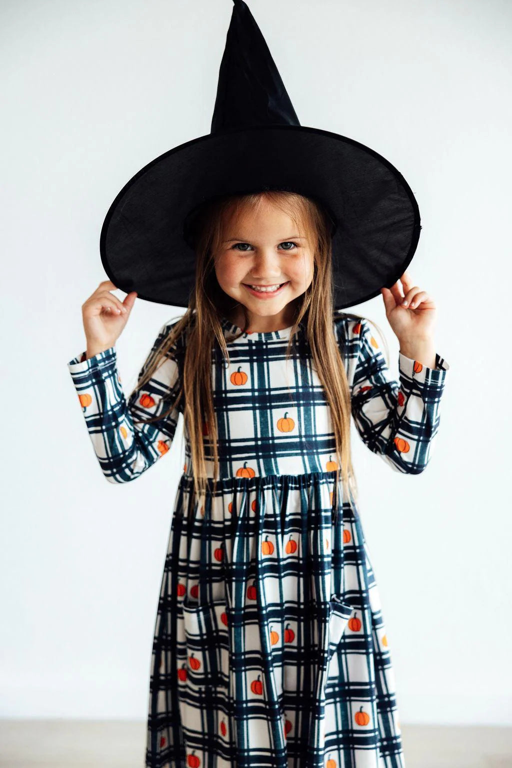 L/S Pocket Twirl Dress - Plaid Pumpkins