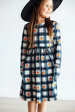 Load image into Gallery viewer, L/S Pocket Twirl Dress - Plaid Pumpkins
