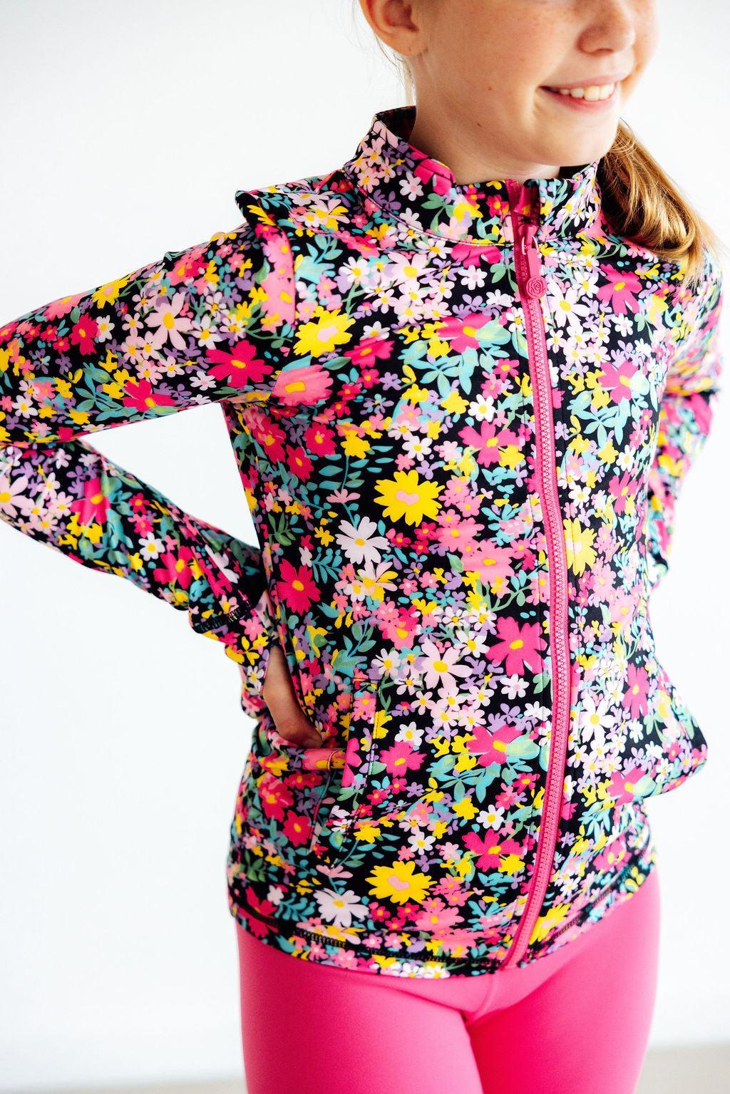 Full-Zip Ruffle Active Jacket - Flexible Floral