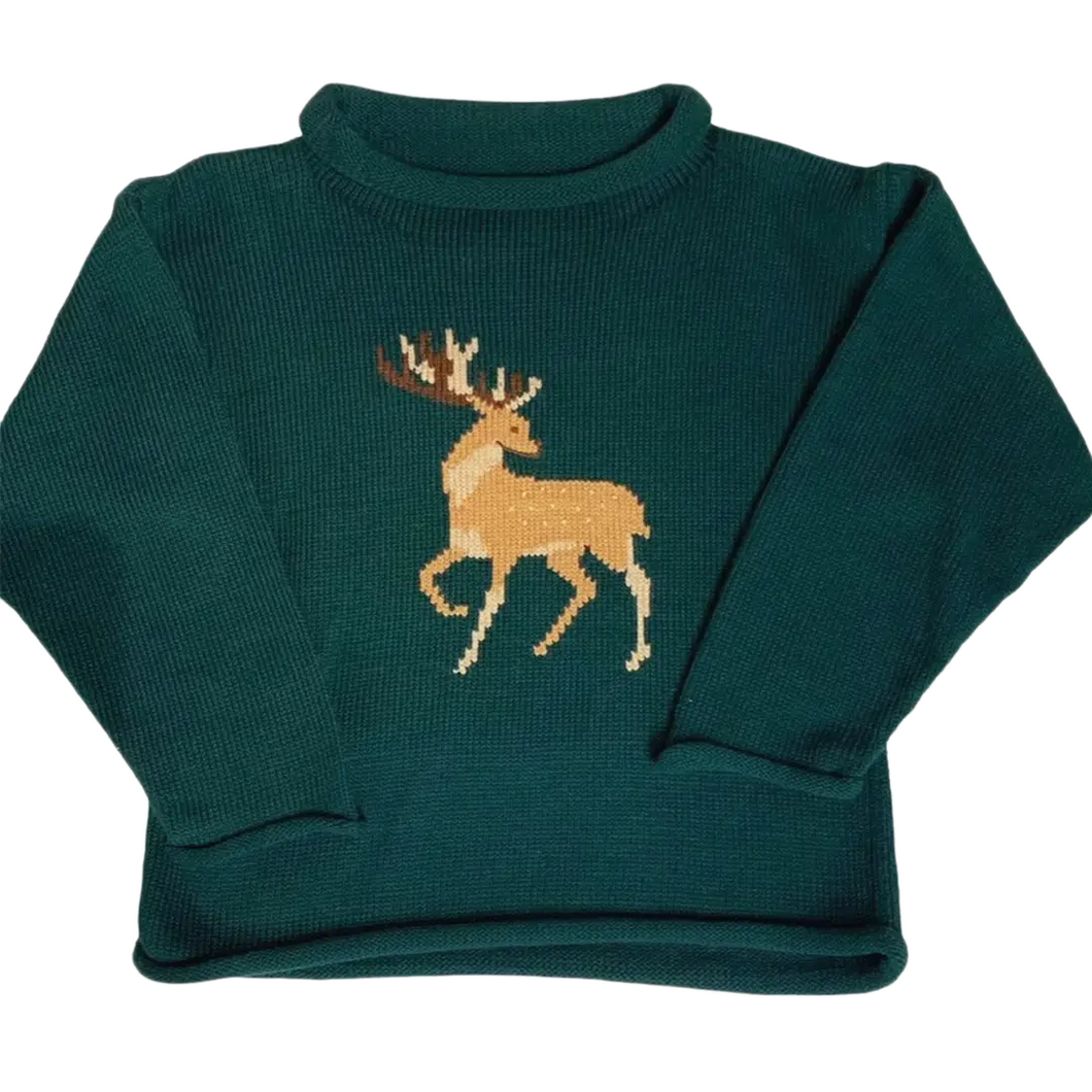 Deer Roll Neck Sweater - Forest Green