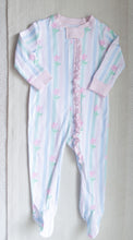 Load image into Gallery viewer, Zip Up Pajamas - Floral Pastel Stripe
