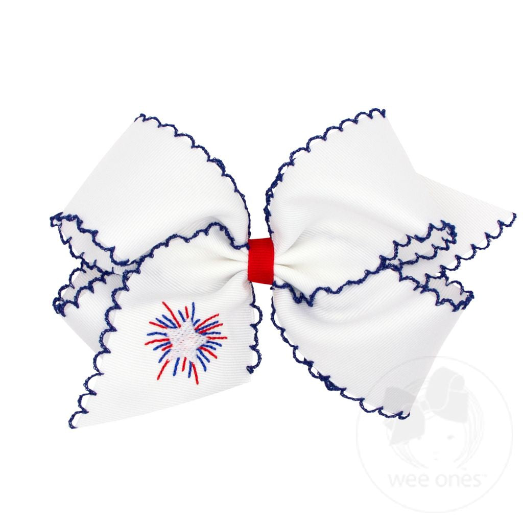 Firework Grosgrain Embroidered Bow with Moonstitch Edging