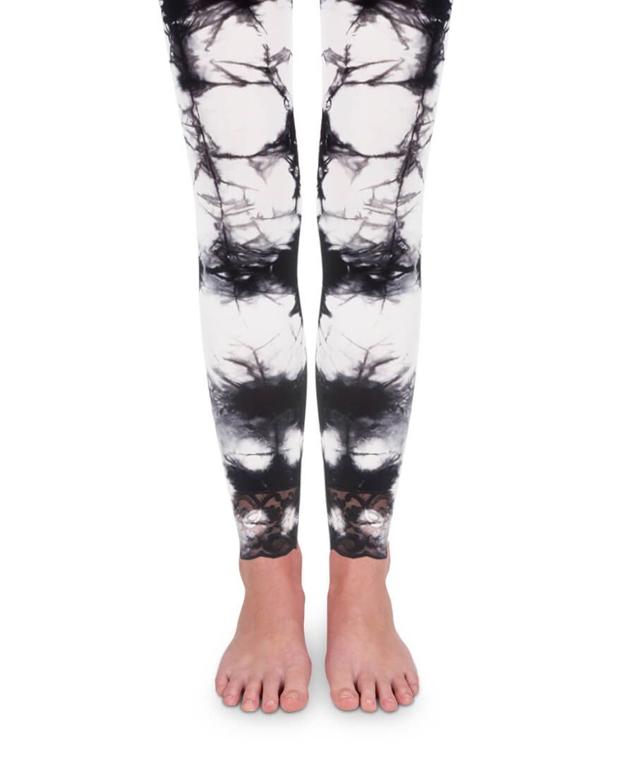 Lace Tie Dye Footless Tights - Black