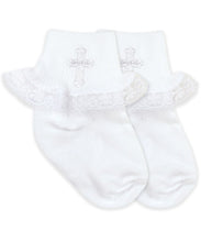 Load image into Gallery viewer, Seamless Toe Christening Socks with Lace - White
