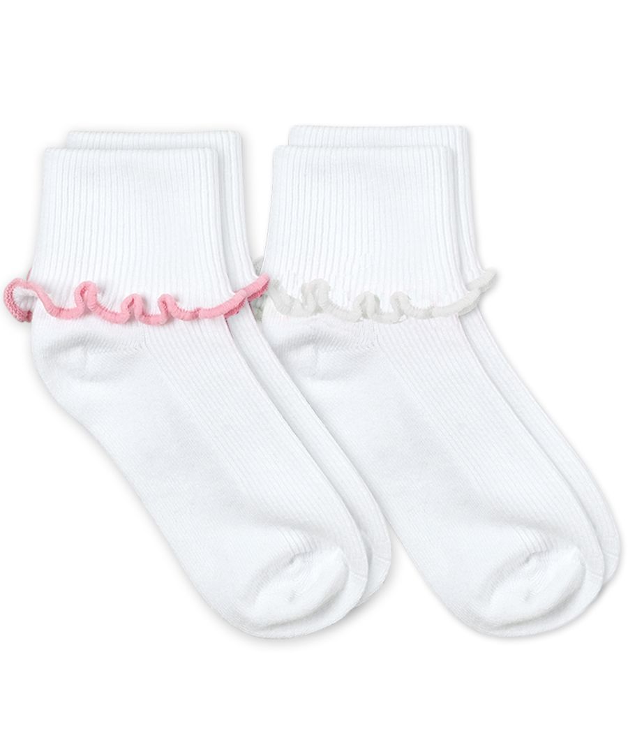 Ripple Edge Smooth Toe Cuff Socks 2 Pair Pack - Pink/White