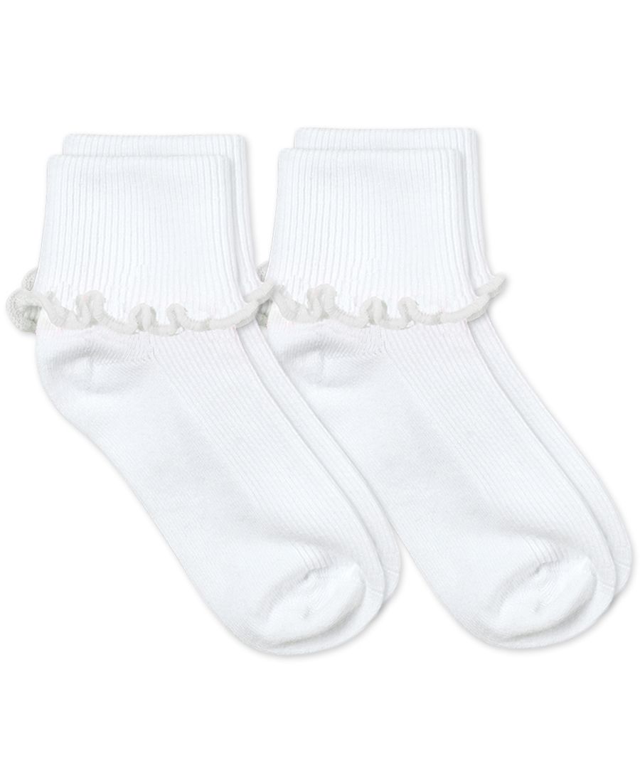 Ripple Edge Smooth Toe Cuff Socks 2 Pair Pack - White/White