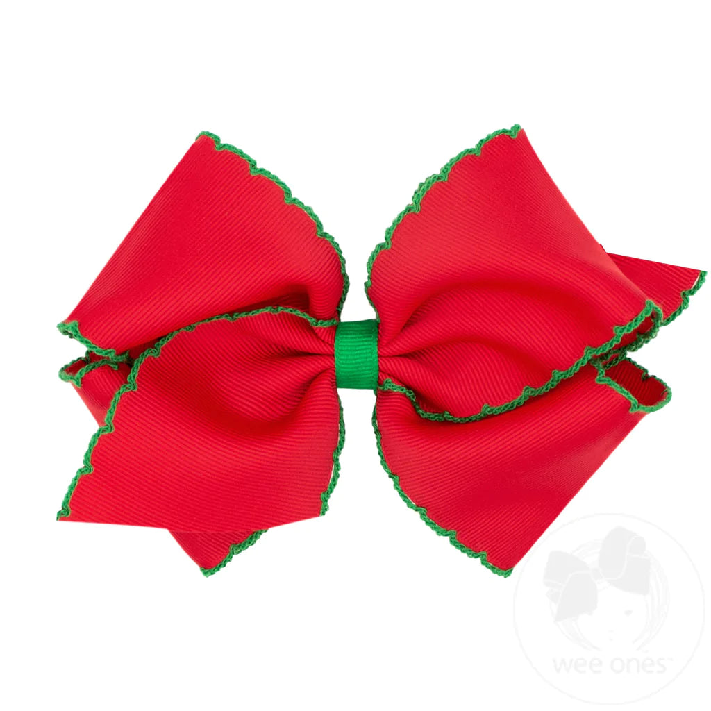 Moonstitch Grosgrain Bow with Contrasting Trim - Red w/ Green