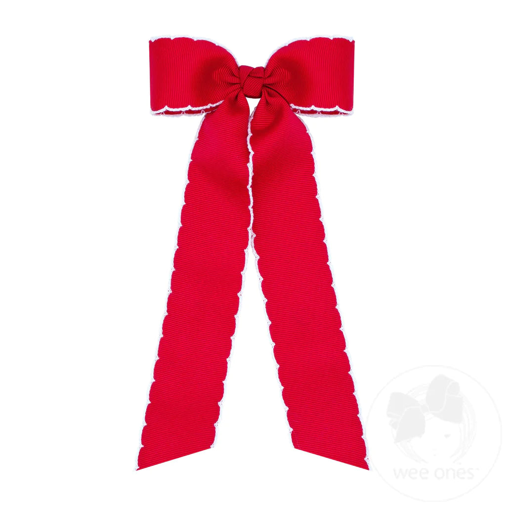 Moonstitch Bowtie with Streamer Tails - Red w/ White