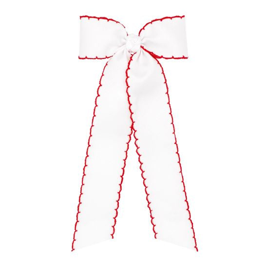 Moonstitch Bowtie with Streamer Tails - White w/ Red