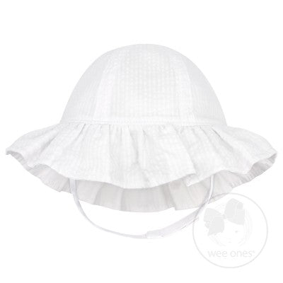 Girls Reversible Ruffle Seersucker Sun Hat - White