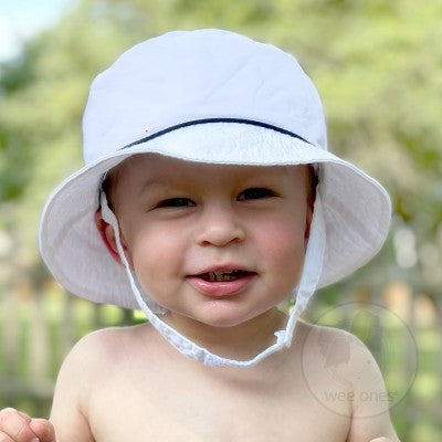Boys Reversible White with Navy Blue Piping Sun Hat