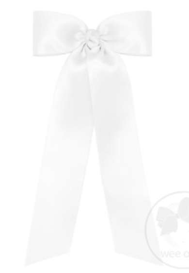 Medium French Satin Bowtie with Streamer Tails - White