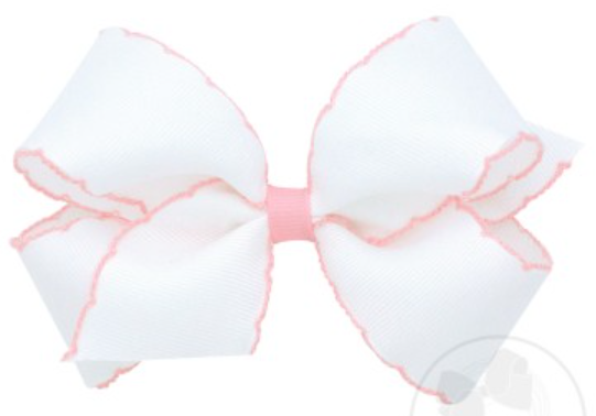 Moonstitch Grosgrain Bow with Contrasting Trim - White w/ Light Pink