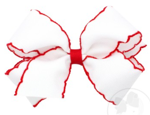 Moonstitch Grosgrain Bow with Contrasting Trim - White w/ Red