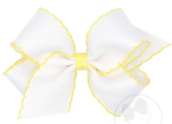 Moonstitch Grosgrain Bow with Contrasting Trim - White w/ Yellow